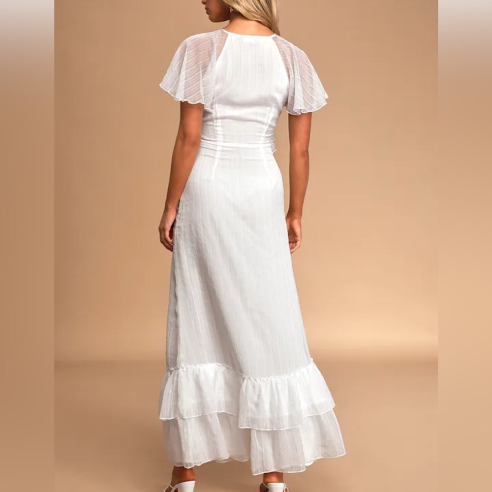 NWT LULUS Sweetest Delight White Ruffled Short Sleeve Maxi Dress - Picture 3 of 9
